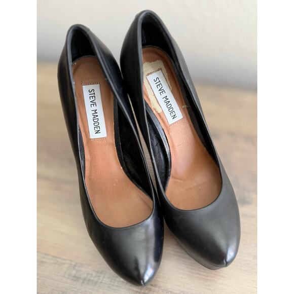 Steve Madden Spikely Black Leather Platform Heels Gold Stiletto 8B - Picture 5 of 5